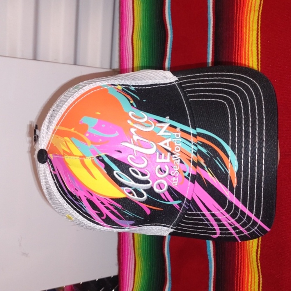 Sea World Electric Ocean Strapback Adjustable Hat Cap Colorful Mesh Seaworld